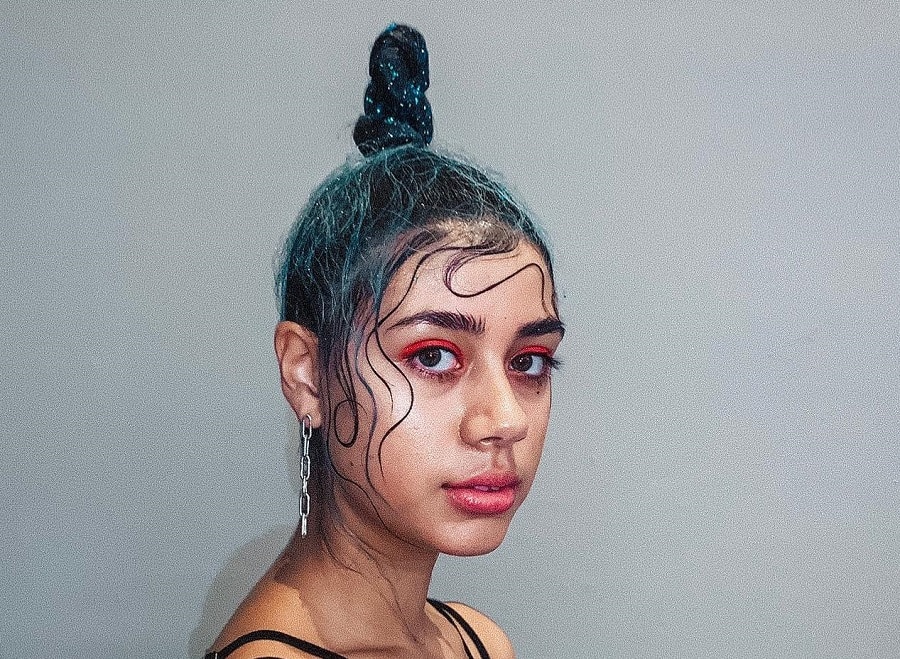 sleek topknot with glitter hair