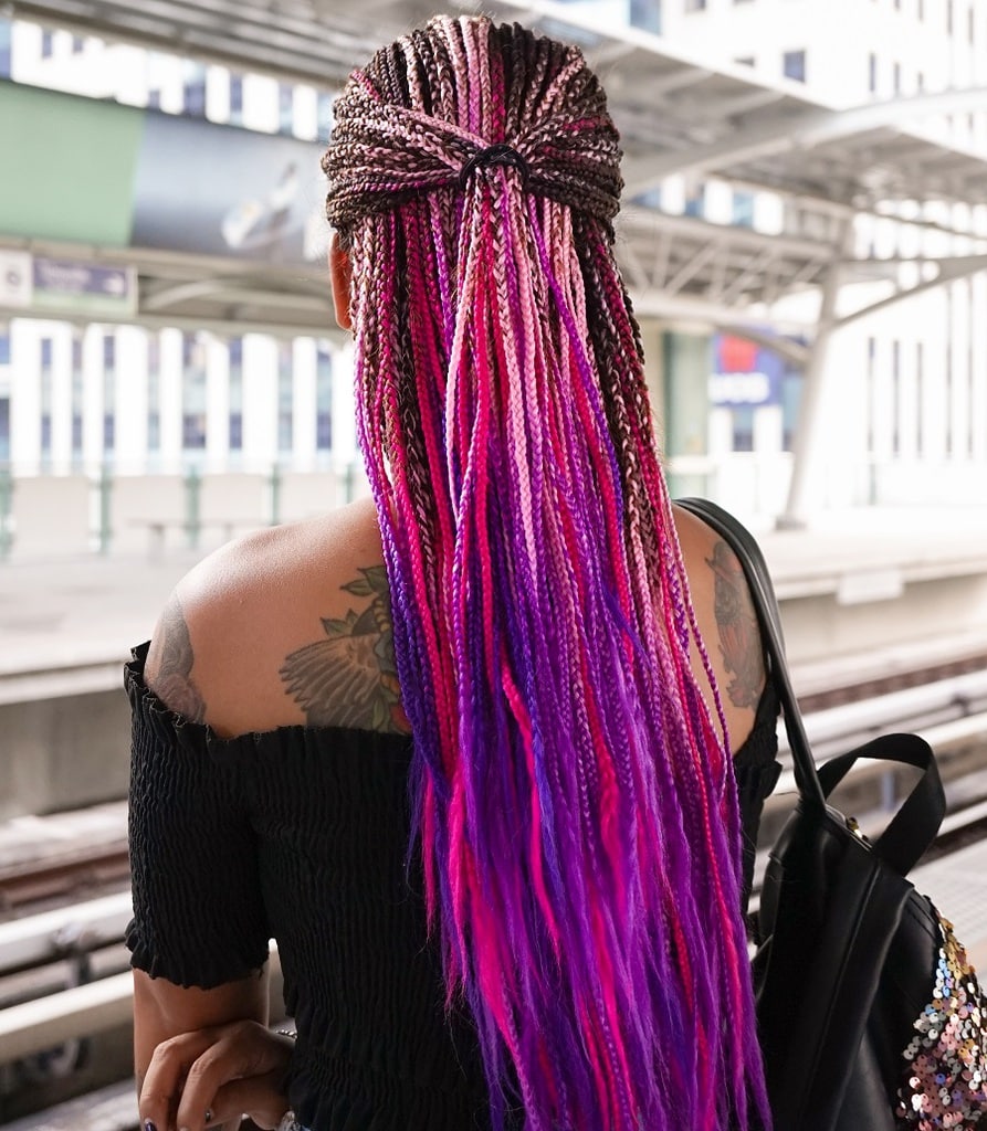 small multicolored box braids