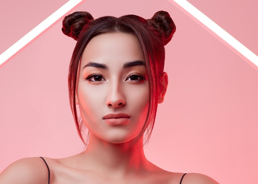 space buns hairstyle for Asian women