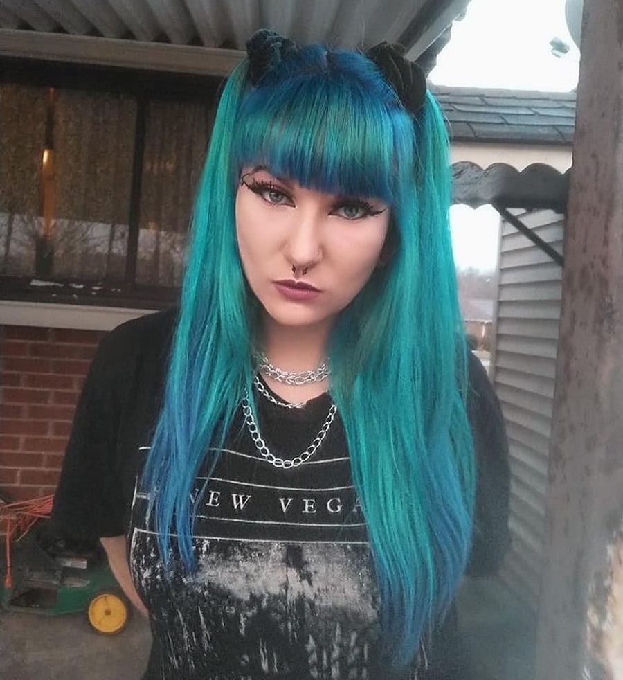 teal hair with pigtails