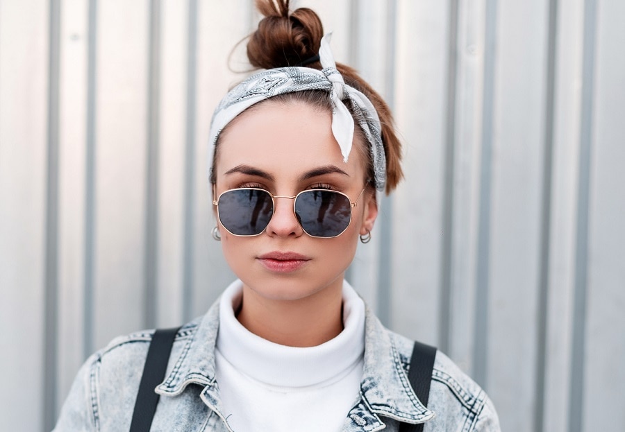 topknot hairstyle with bandana