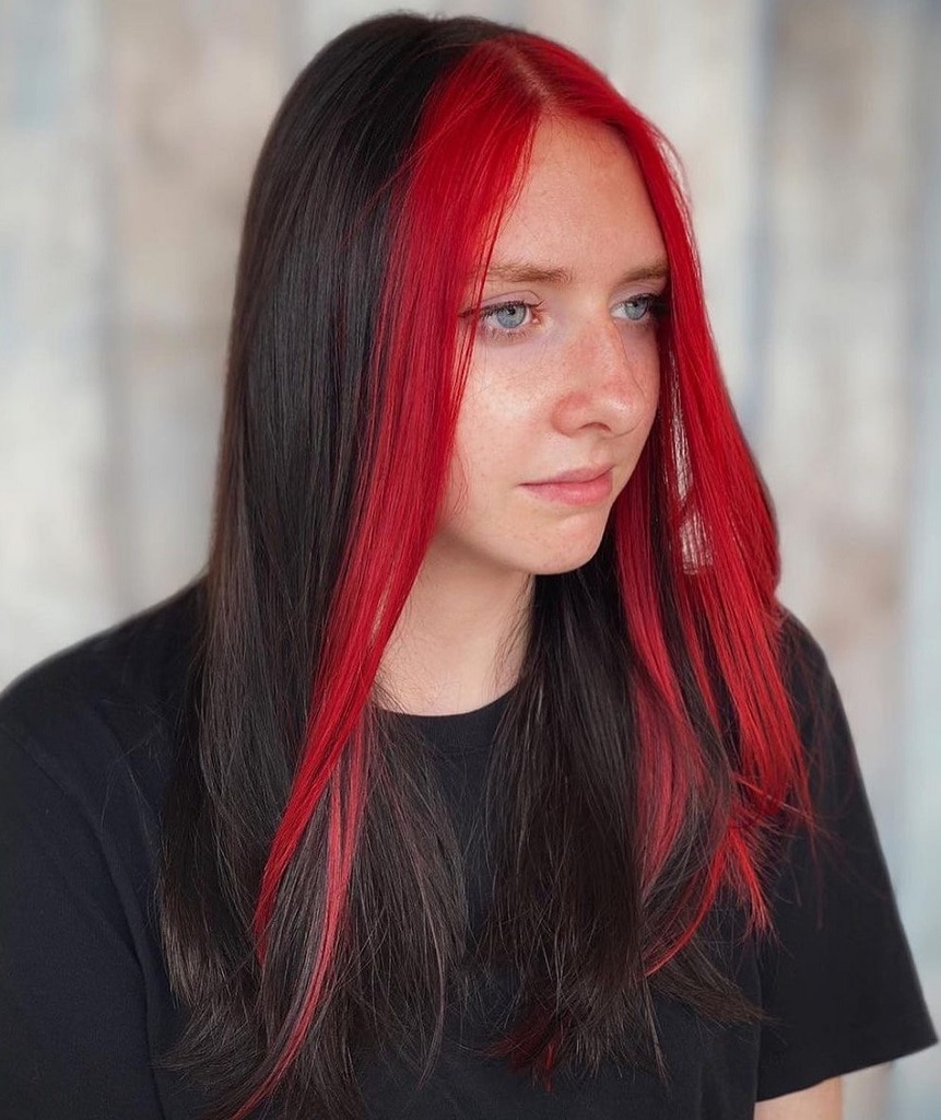 two tone bright red hair