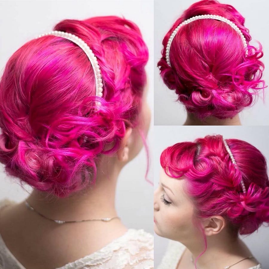 updo with magenta pink hair