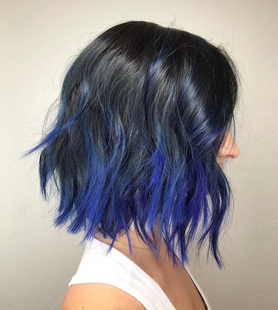 wavy blue ombre hair
