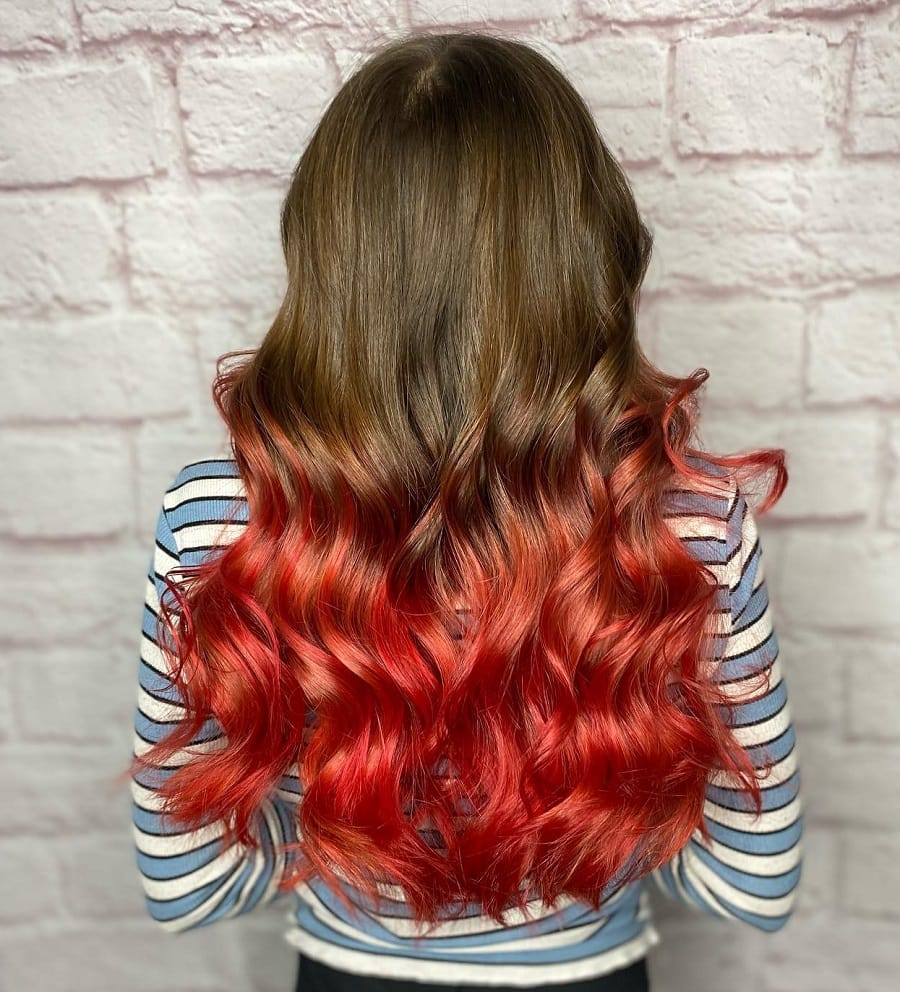 wavy brown to red ombre hair