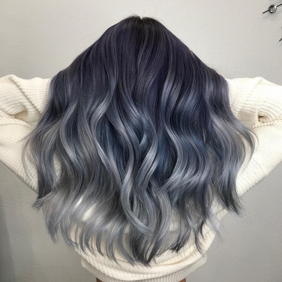 wavy silver blue ombre hair