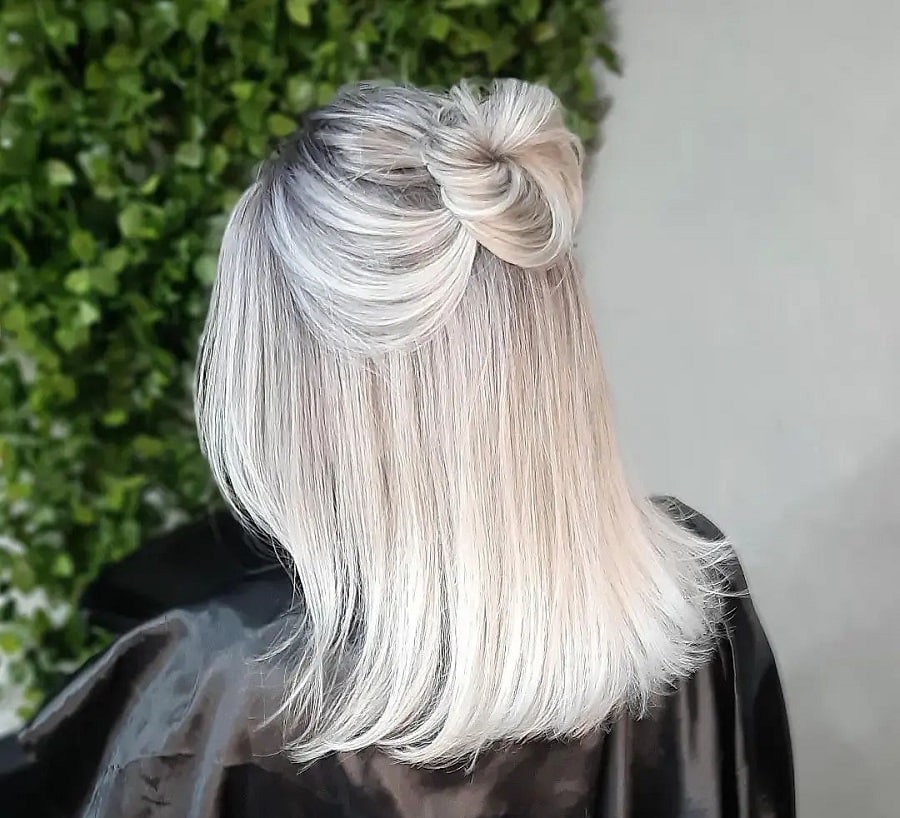 half updo with white blonde hair