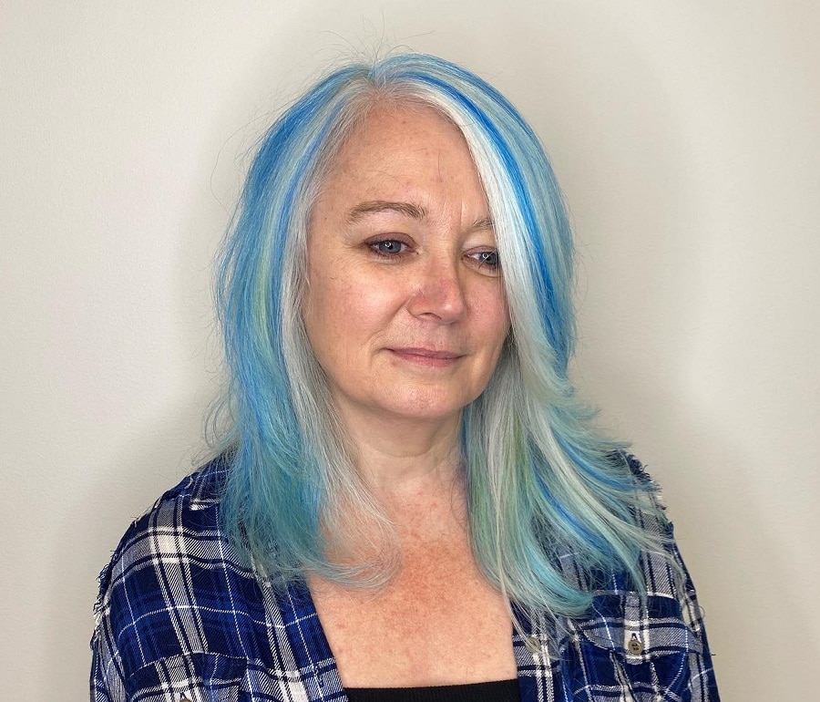 white hair with blue highlights
