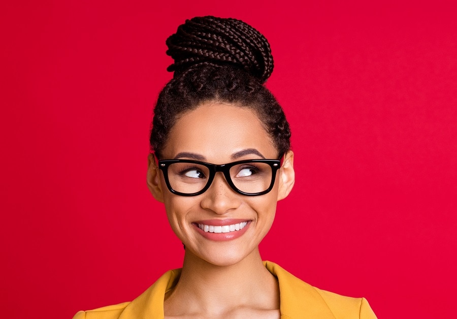 box braids updo for women with glasses