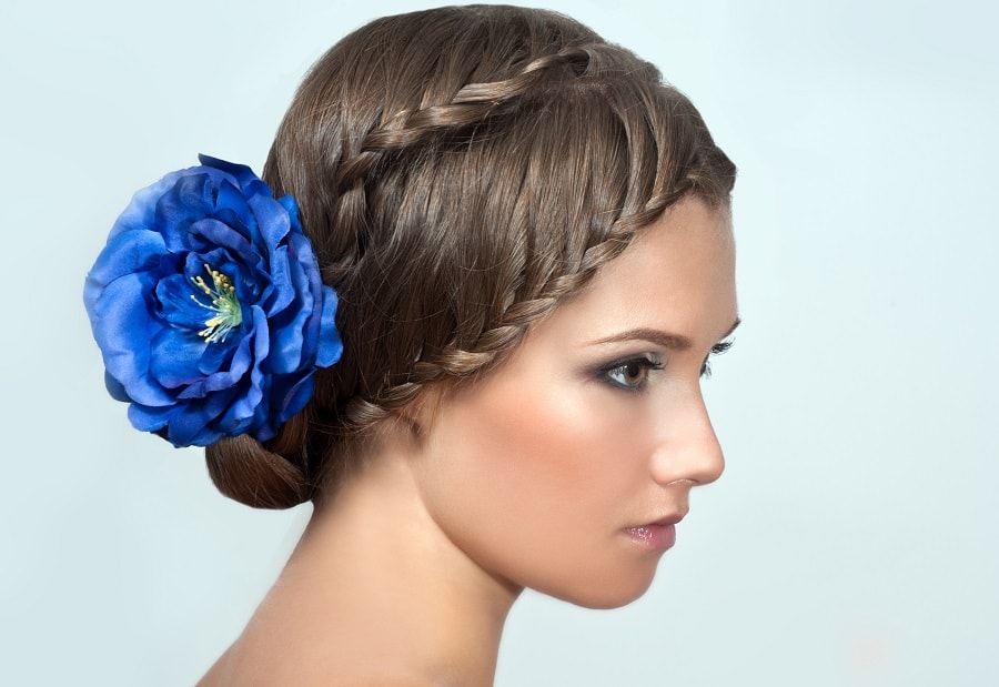 braided bangs with bun hairstyle for prom