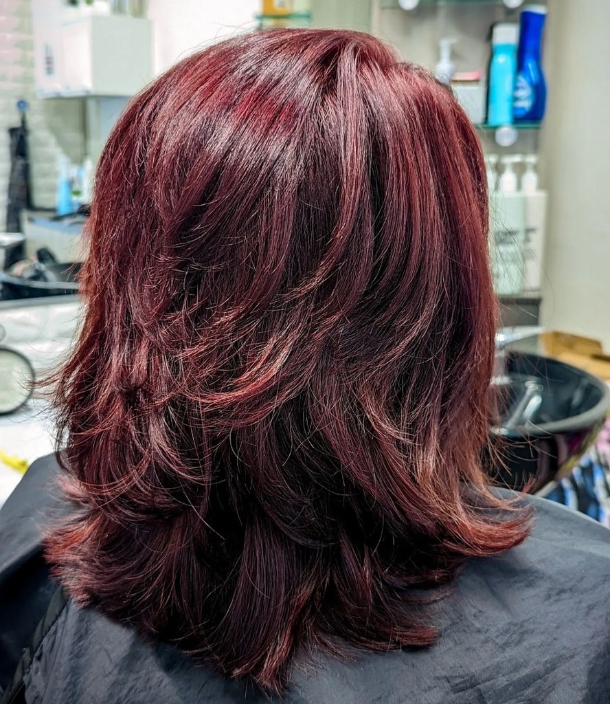 dark red layered haircut