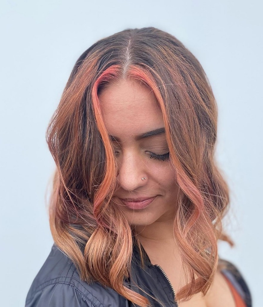 faace framing rose gold balayage lob