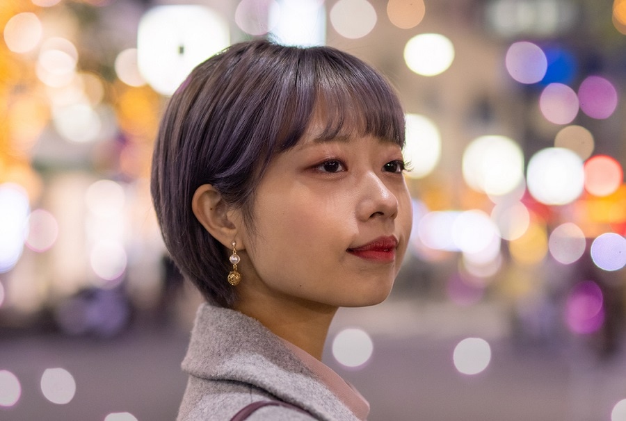 grey bob with bangs for Asian women