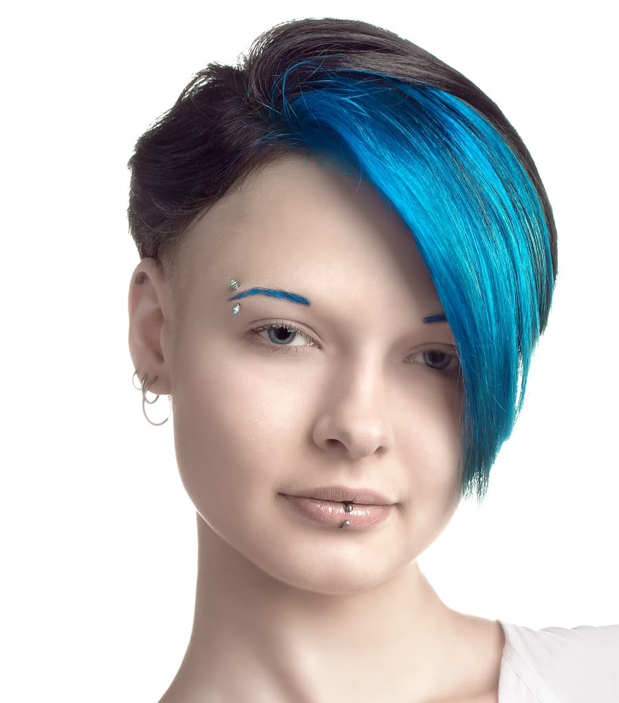 half shaved hairstyle with two tone hair