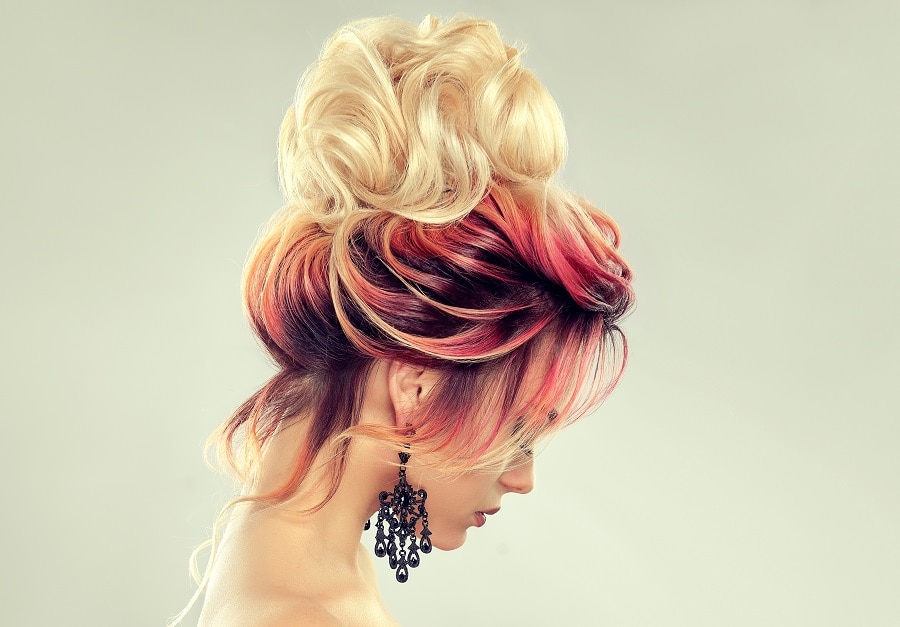 loose updo with colored hair