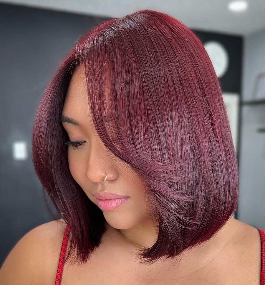 medium bob with dark red hair