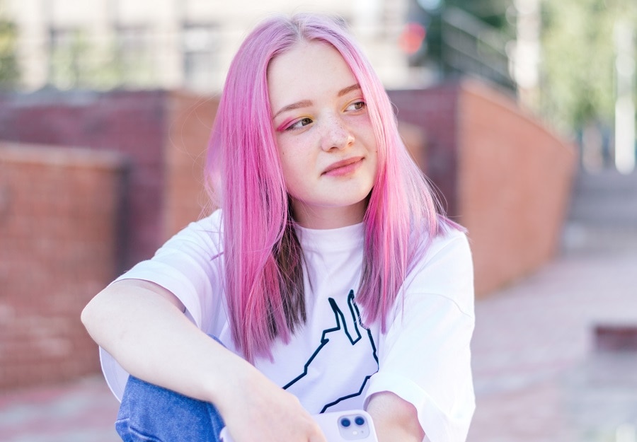middle part pastel pink hair for women