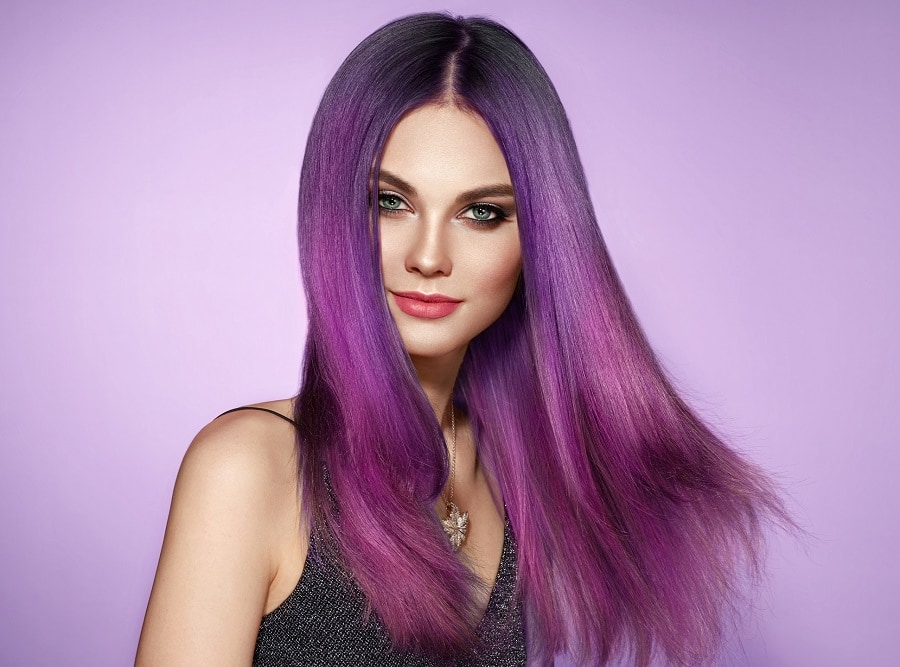 middle part purple hair for women