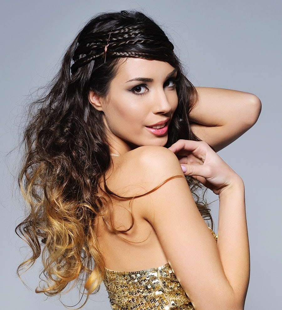 party hairstyle with long curly hair