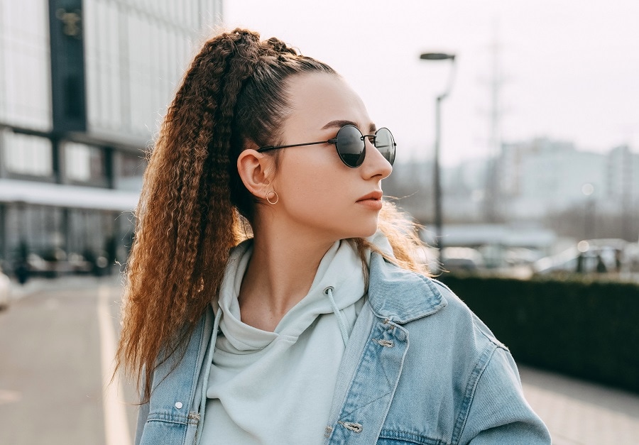 ponytail with curly crimped hair