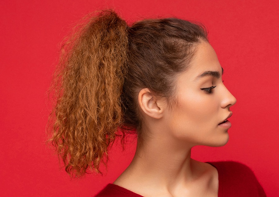 ponytail with frizzy curly hair