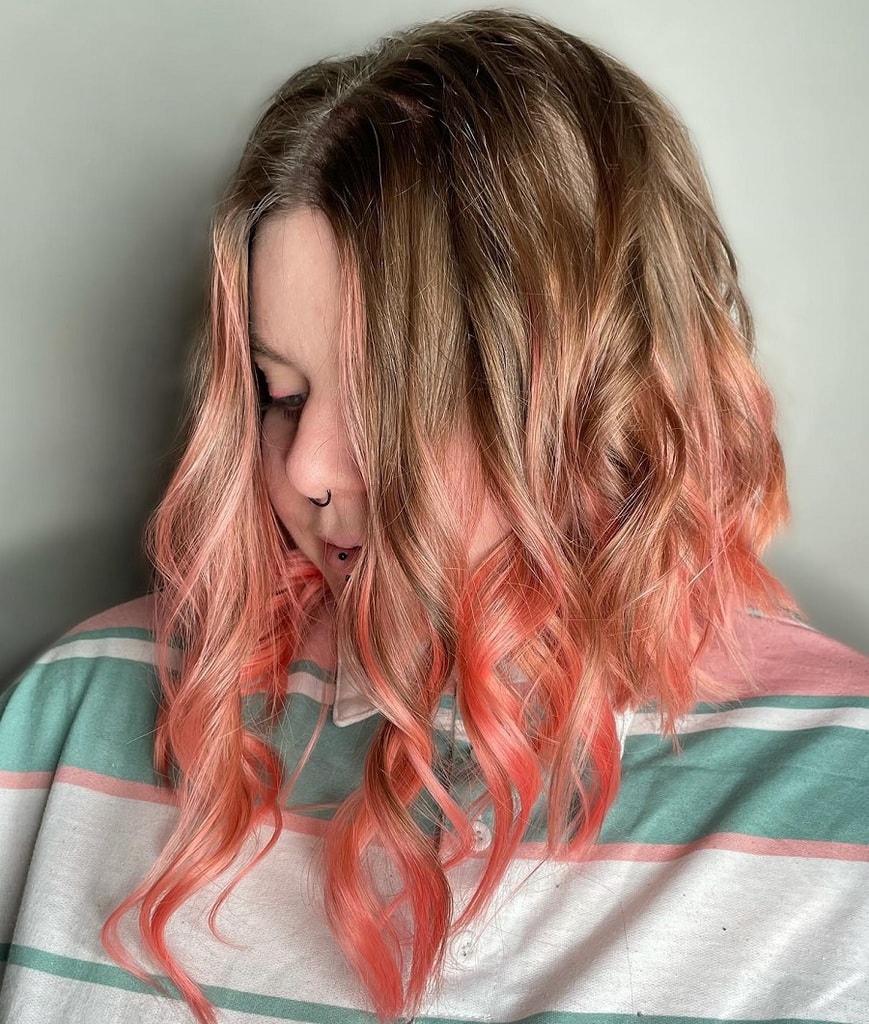 rose gold balayage hair for double chin