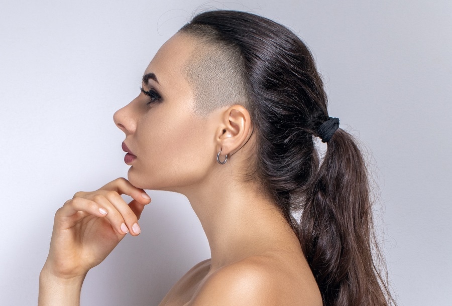 shaved hairstyle with ponytail