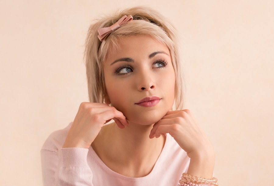 short blonde hair with headband