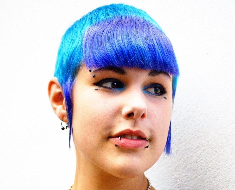 short blue hair with bangs