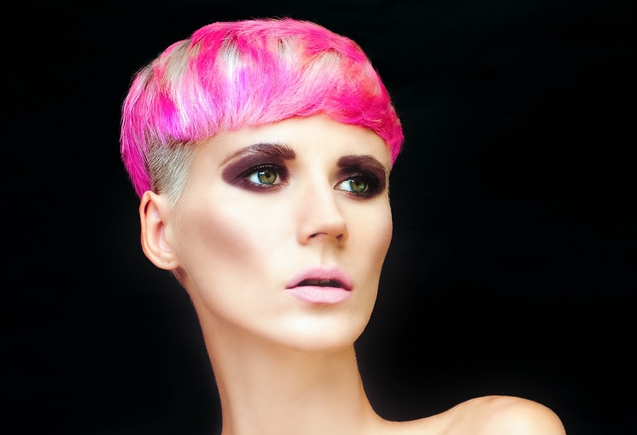 short pink pixie with bangs