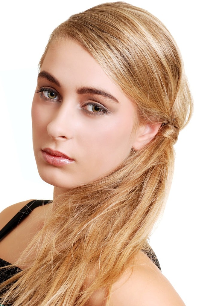 side ponytail with long blonde hair