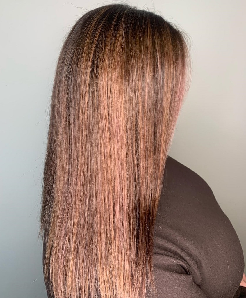 straight rose gold balayage hair
