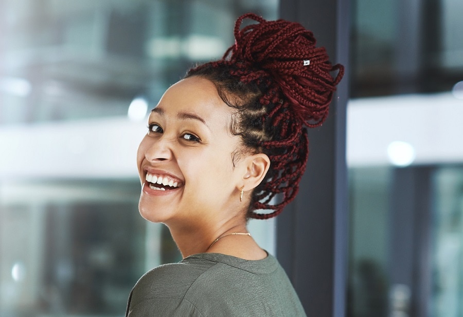 thin box braids updo