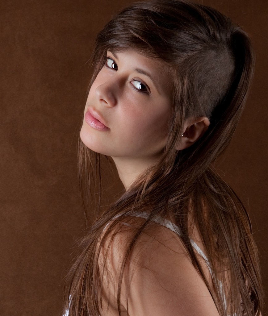undercut for women with long brown hair