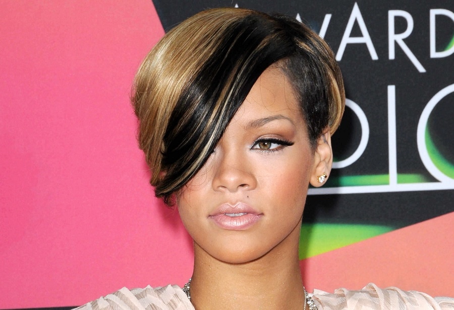 Rihanna with short two tone hairstyle