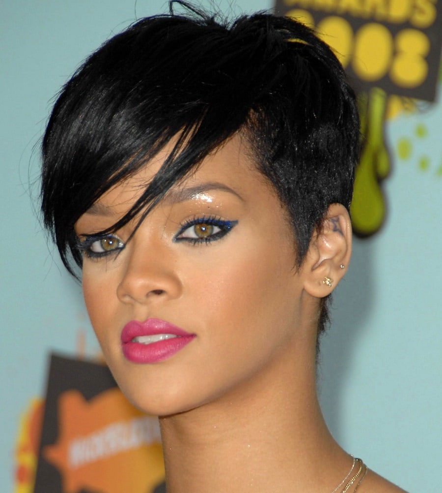 Rihanna's short pixie cut with bangs