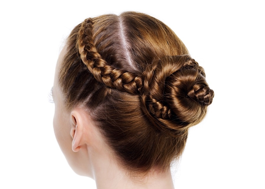 braided bun hairstyle with coffee brown hair