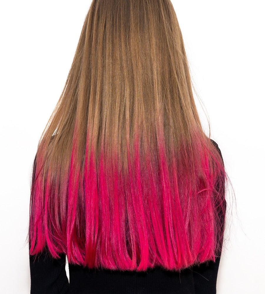 brown hair with magenta pink dip dye