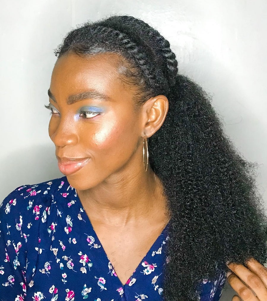 curly ponytail with flat twists
