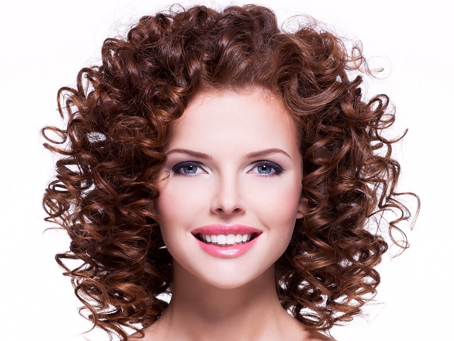 curly shag with auburn brown hair