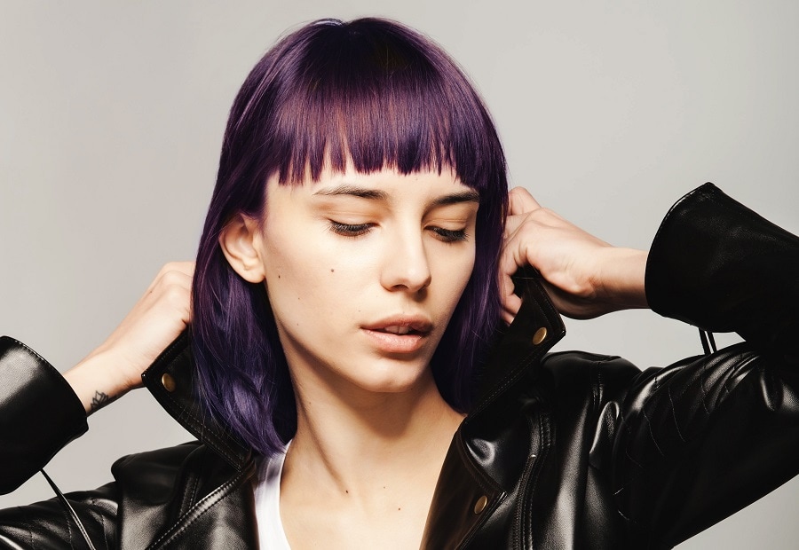 dark violet bob with bangs