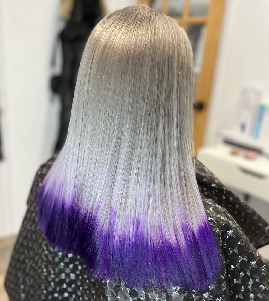 dip dye purple color on ash blonde hair