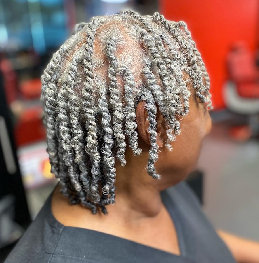 flat twists for grey hair