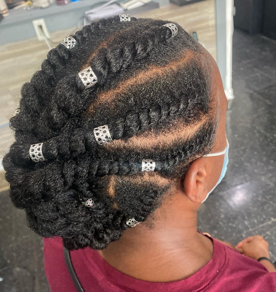 flat twists updo with beads