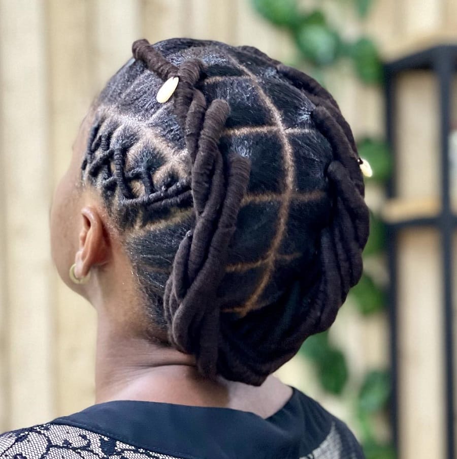 flat twists updo with diagonal part