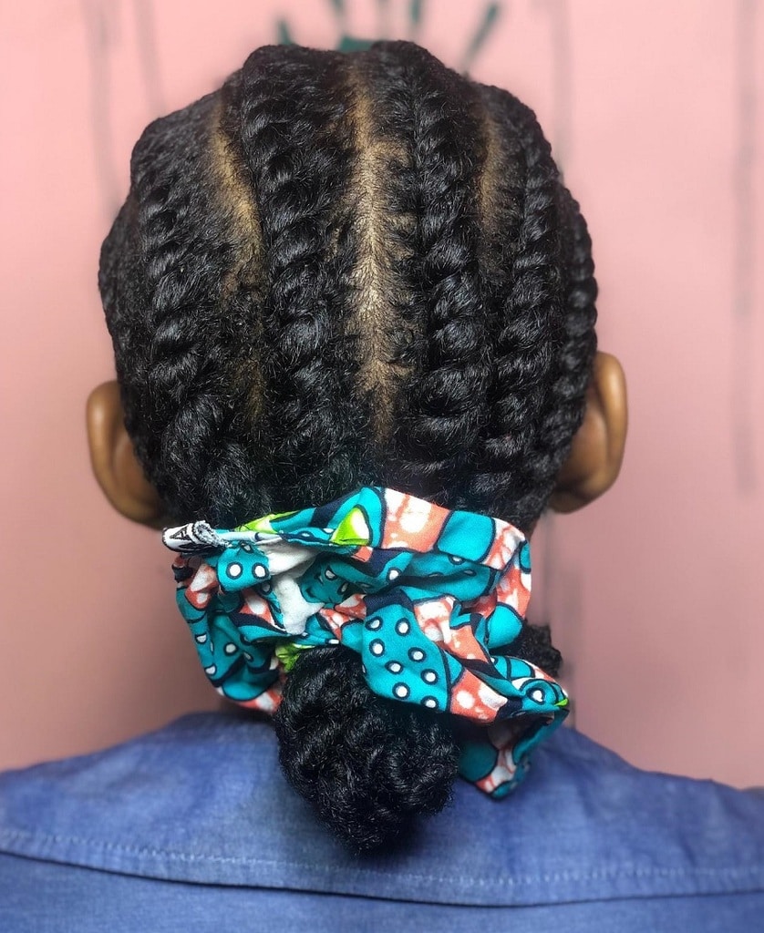 flat twists updo with scrunchie