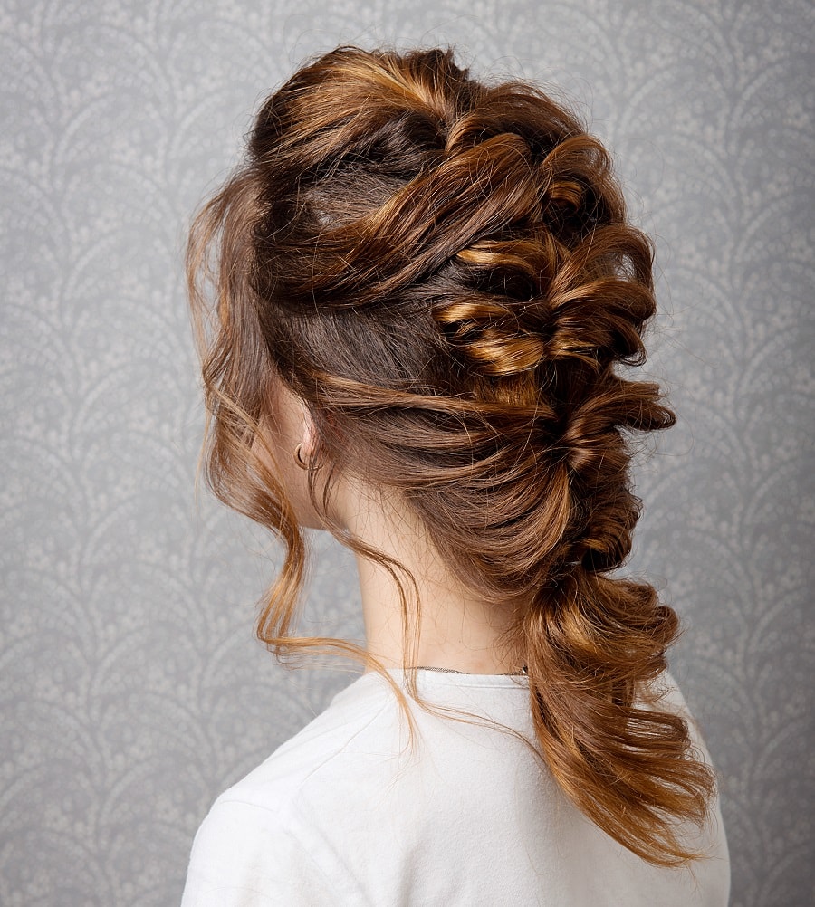 greek hairstyle with coffee brown hair