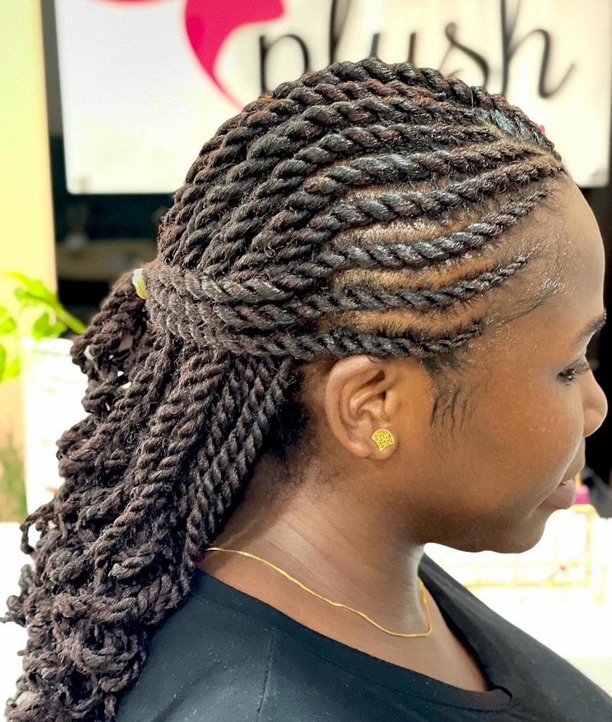 half up hairstyle with flat twists