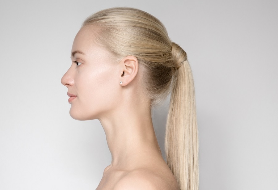 long ponytail with platinum blonde hair