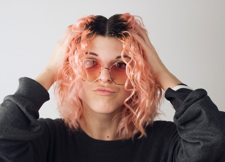 pink shadow root hairstyle for curly thin hair